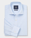 Blue Gingham Check Cotton Poplin Classic Fit Formal Shirt - Single Cuff