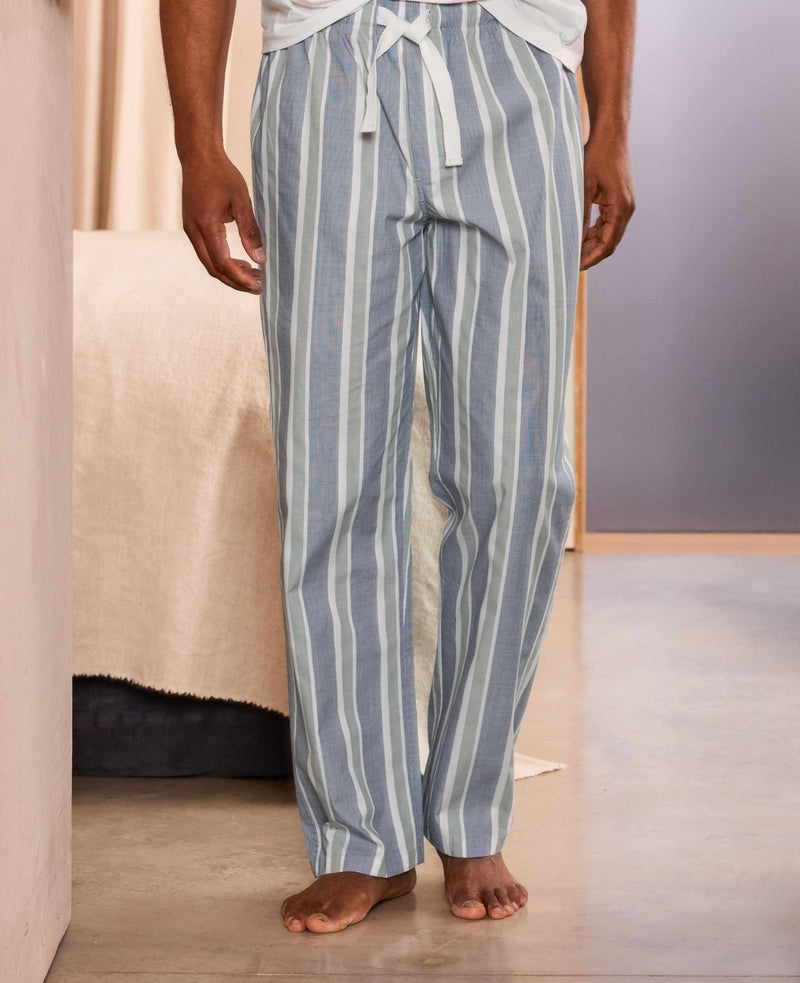 Savile Row Company Lounge Pants for Men 3 blue green cotton striped lounge pants mlp1188bgw model shot 2