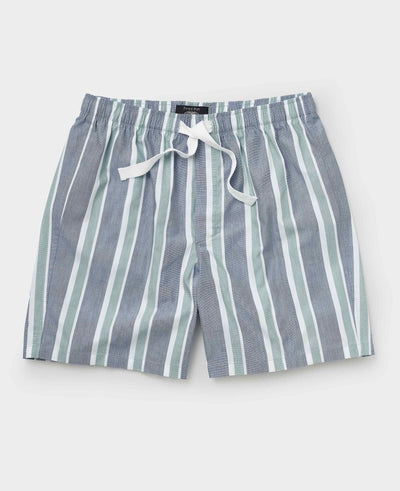 Blue Green Cotton Striped Lounge Shorts