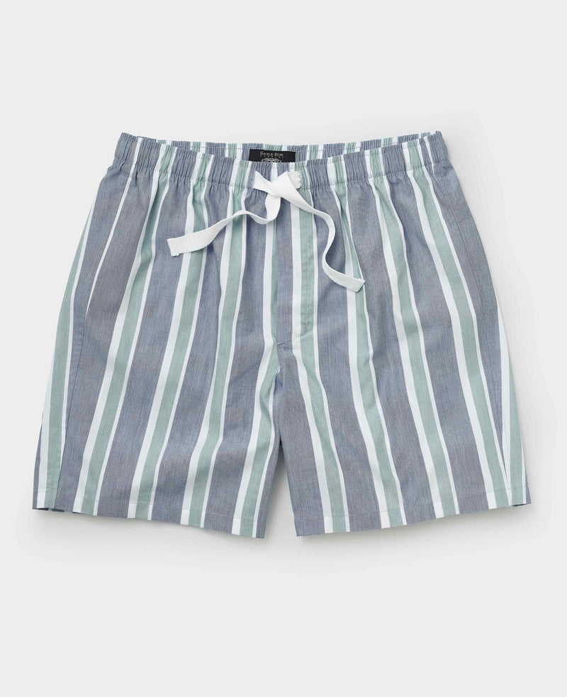 Blue Green Cotton Striped Lounge Shorts