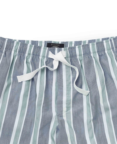 Blue Green Cotton Striped Lounge Shorts