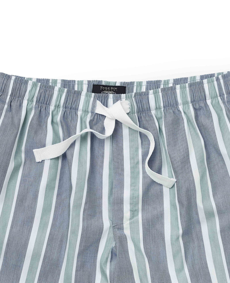 Blue Green Cotton Striped Lounge Shorts