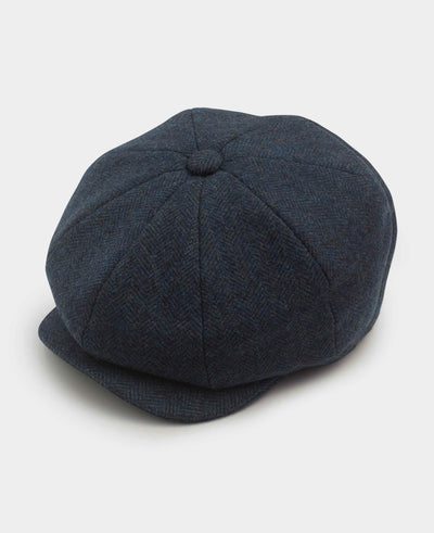 Blue Herringbone Baker Boy Hat