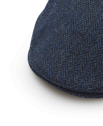 Blue Herringbone Wool Flat Cap