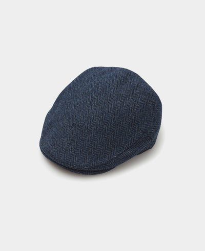 Blue Herringbone Wool Flat Cap