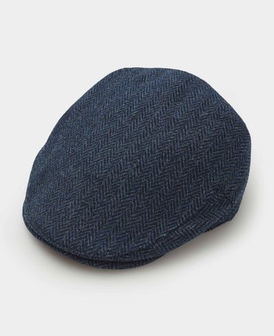Blue Herringbone Wool Flat Cap