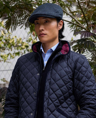 Blue Herringbone Wool Flat Cap
