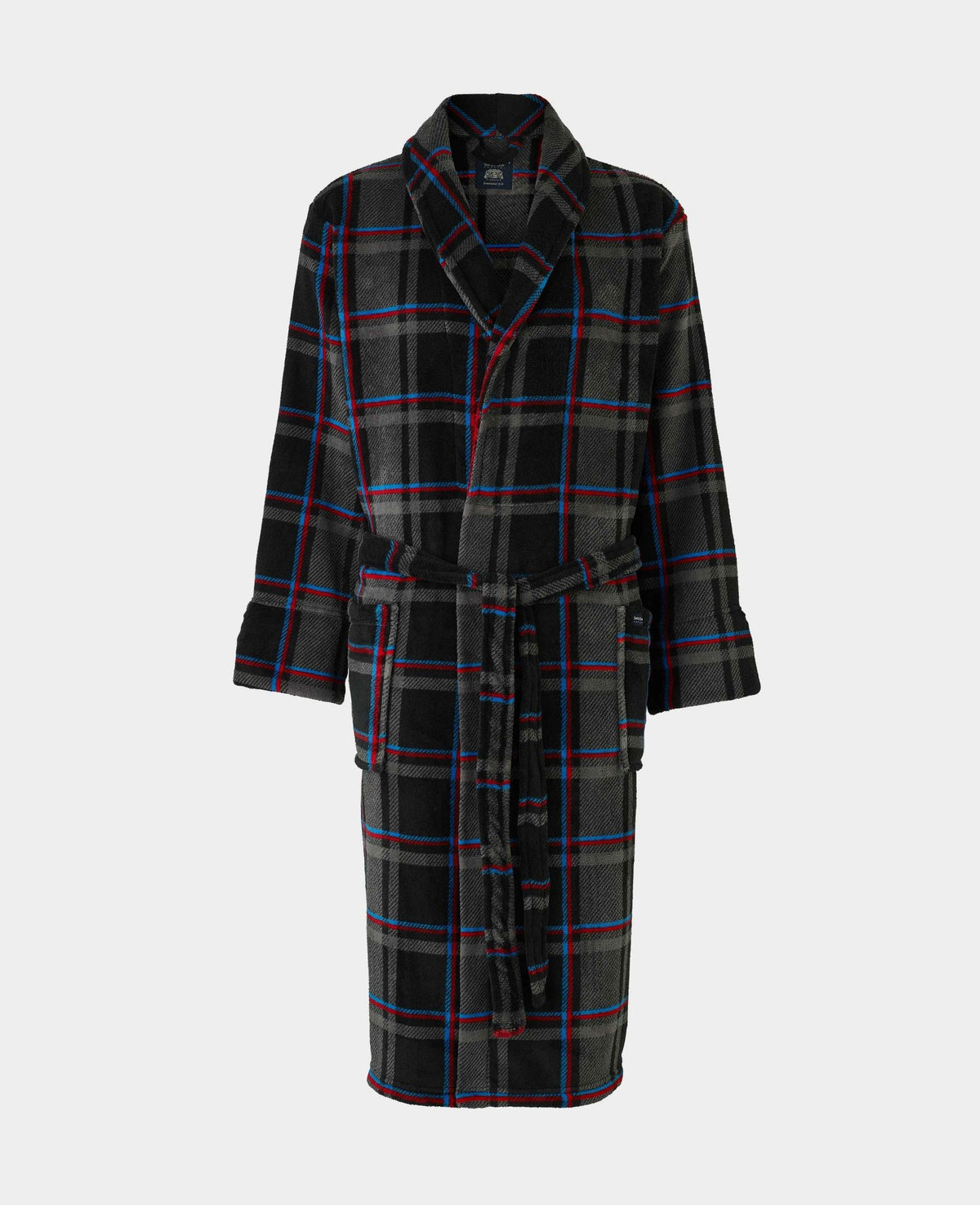 Men's Blue Multi Check Super Soft Fleece Dressing Gown mannequin shot