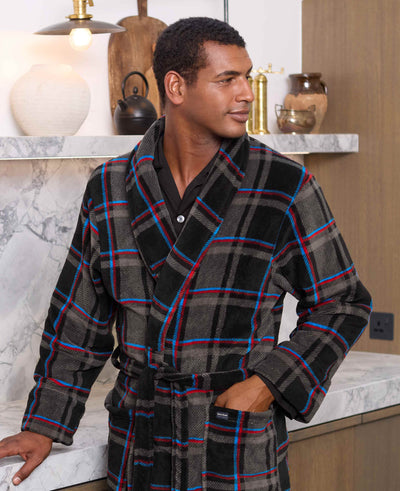 Blue Multi Check Super Soft Fleece Dressing Gown