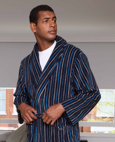 Blue Multi Stripe Super Soft Fleece Dressing Gown