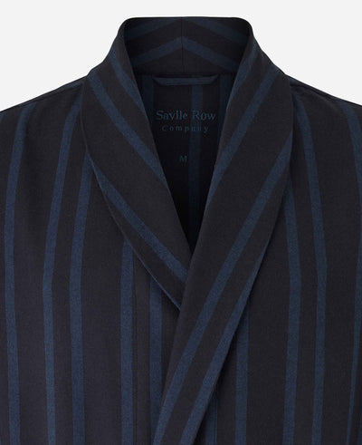Blue Navy Brushed Cotton Twill Stripe Dressing Gown