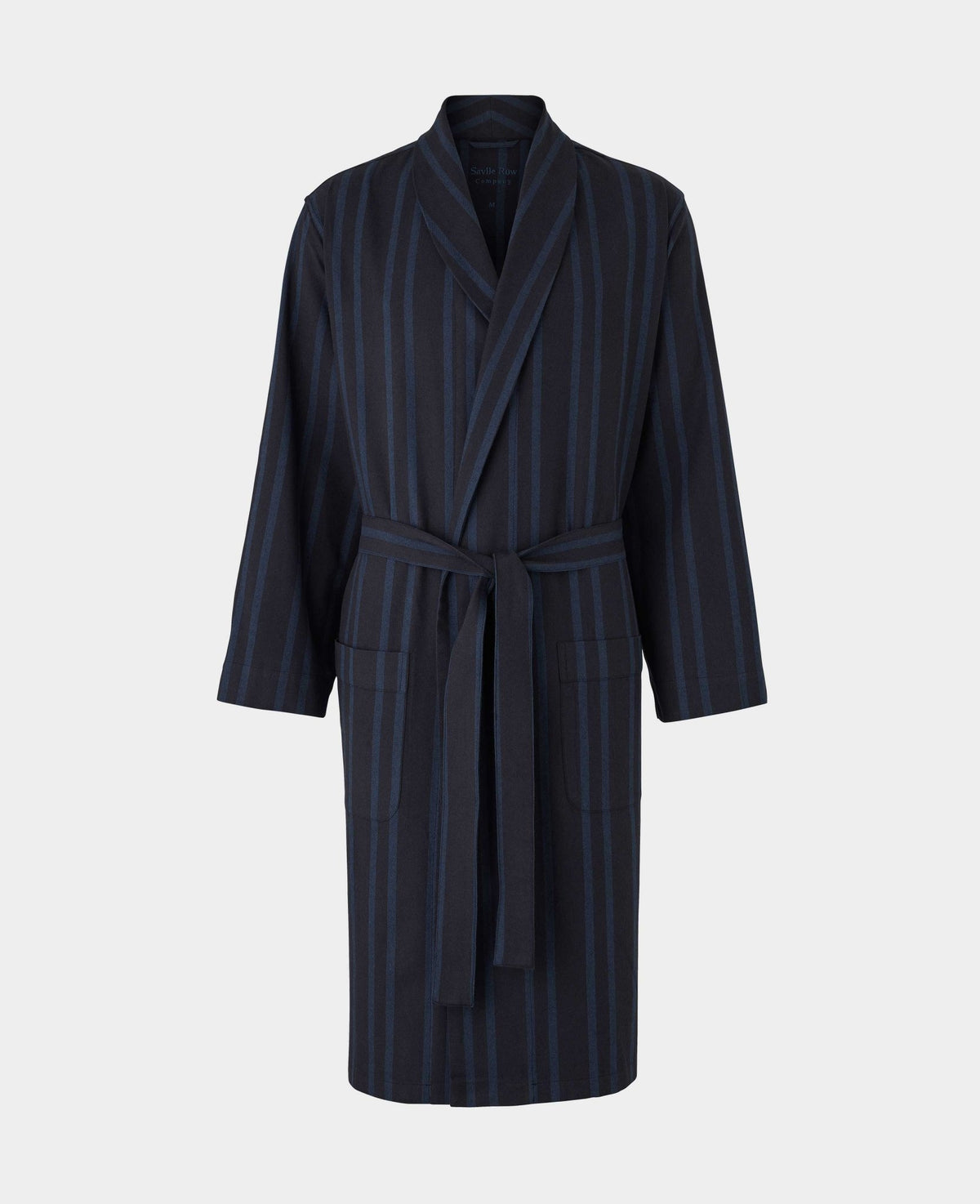 Blue Navy Brushed Cotton Twill Stripe Dressing Gown