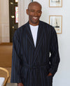 Blue Navy Brushed Cotton Twill Stripe Dressing Gown