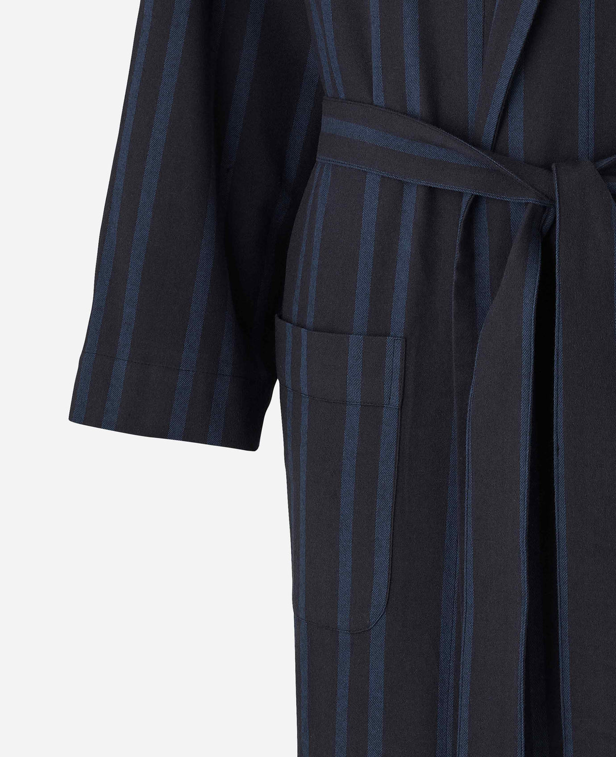 Blue Navy Brushed Cotton Twill Stripe Dressing Gown