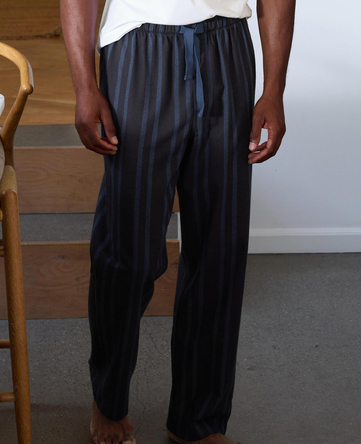 Blue Navy Brushed Cotton Twill Stripe Lounge Pants