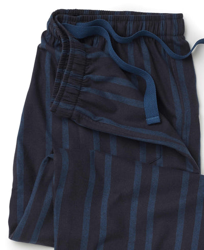 Men's Blue Navy Brushed Cotton Twill Stripe Lounge Pants waist detail