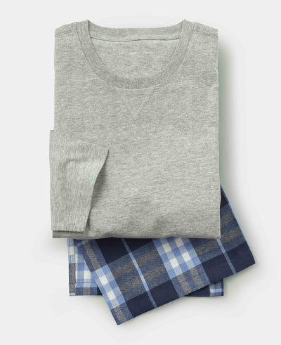 blue navy check brushed cotton t shirt pyjama set mpt1153bln grey