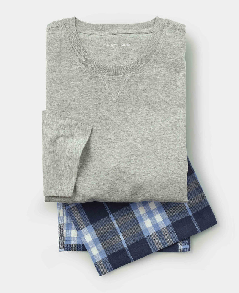 blue navy check brushed cotton t shirt pyjama set mpt1153bln grey