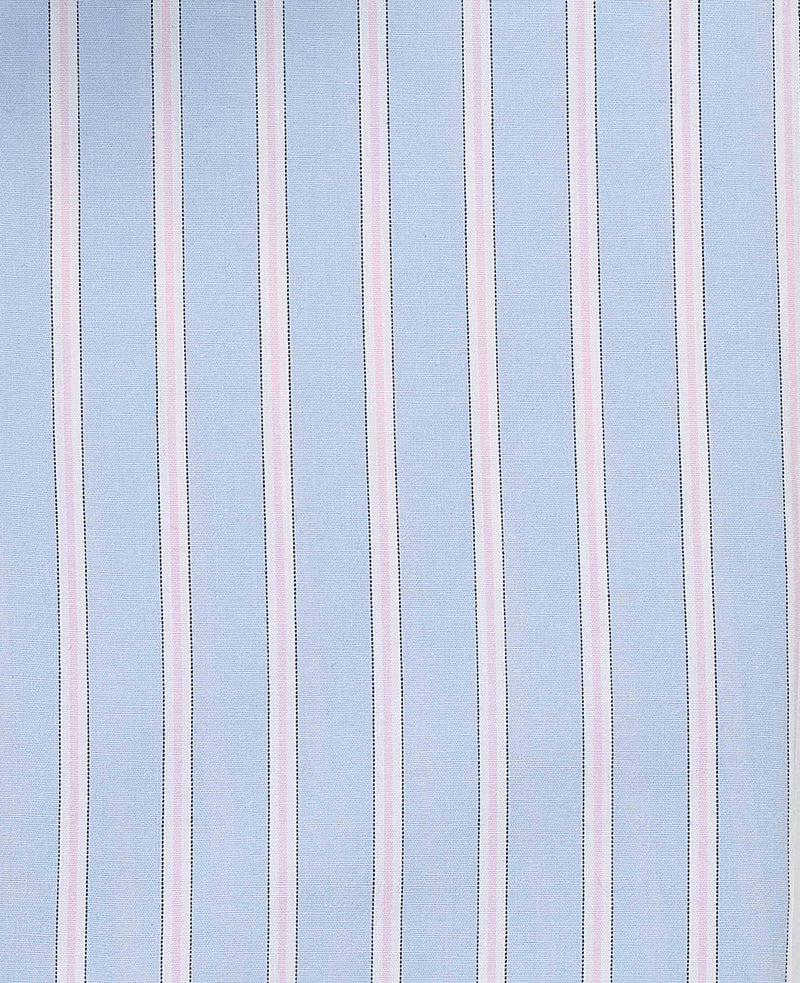 Men's Blue Pink Cotton Poplin Classic Fit Stripe Button-Down Smart Casual Shirt fabric detail