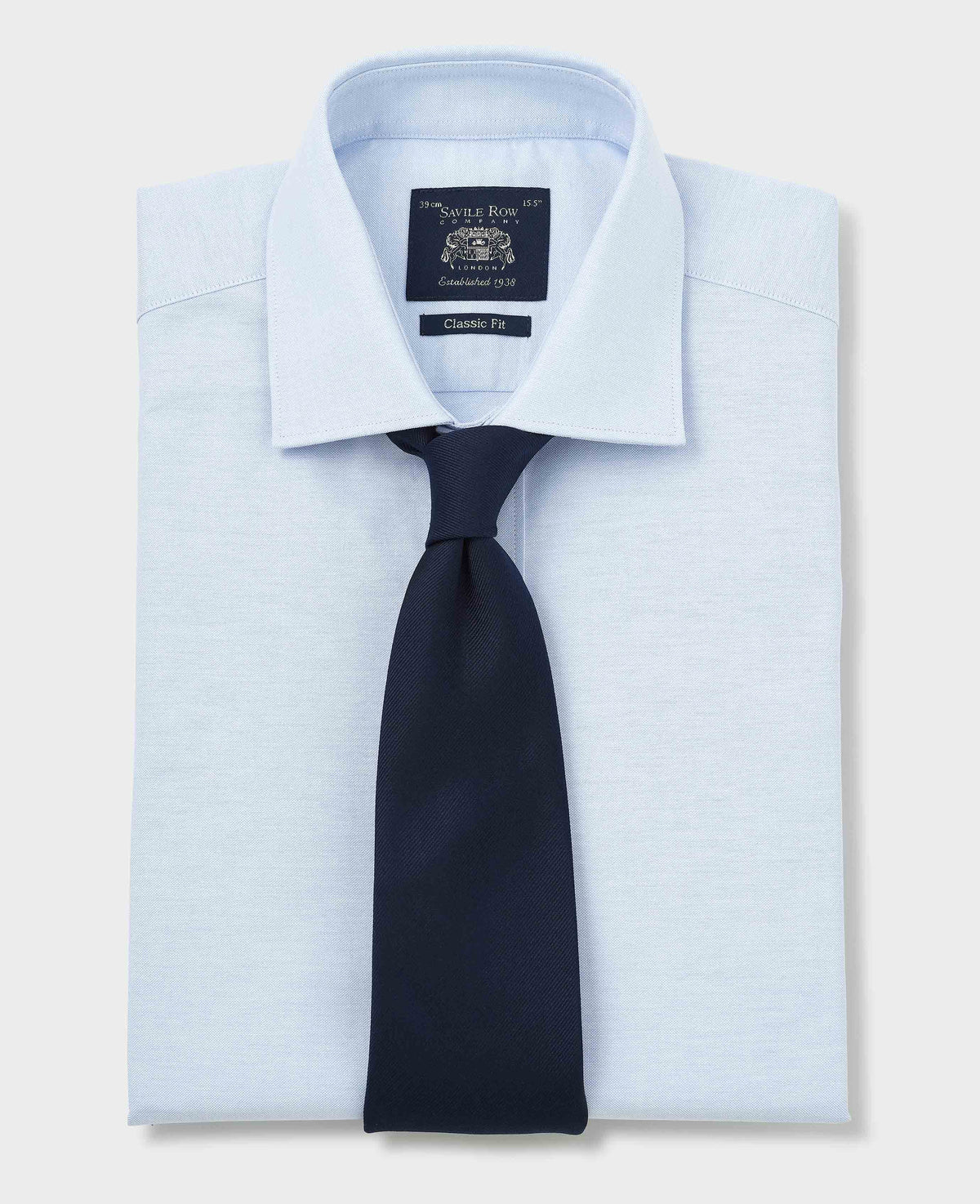 Men's Blue Pinpoint Cotton Classic Fit Formal Shirt With Single Cuffs folded with tie