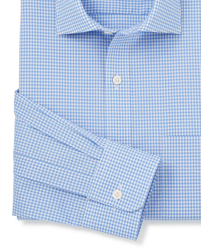 Blue Poplin Classic Fit Gingham Formal Shirt - Single Cuff