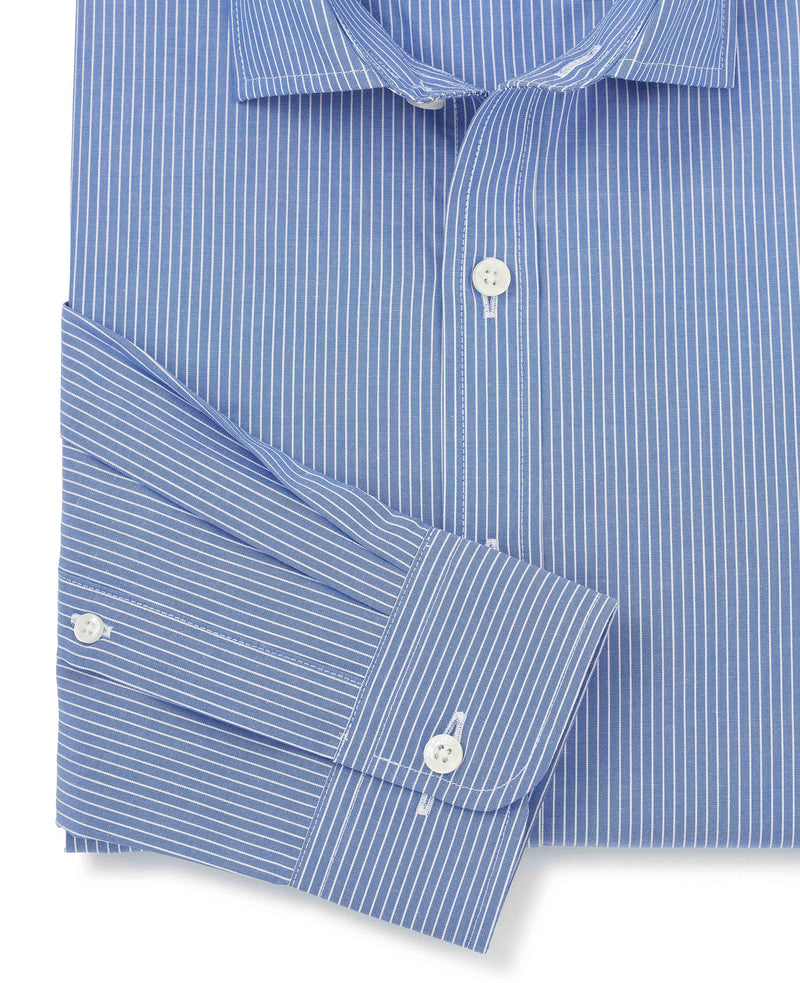 Blue Poplin Stripe Slim Fit Smart Casual Shirt - Single Cuff