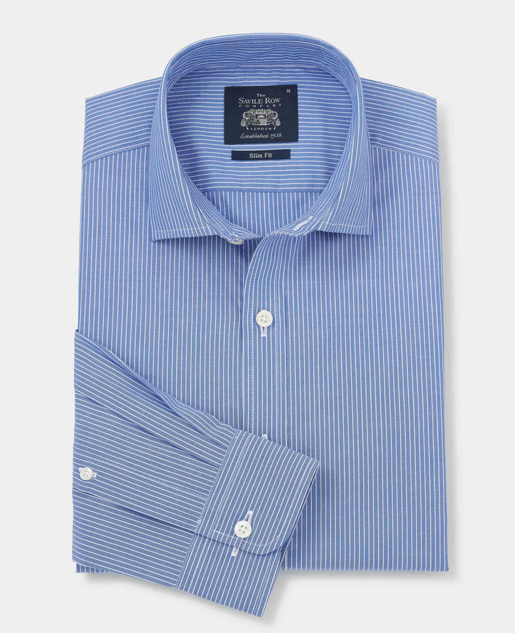 Men's Blue & White Stripe Slim Fit Casual Shirt