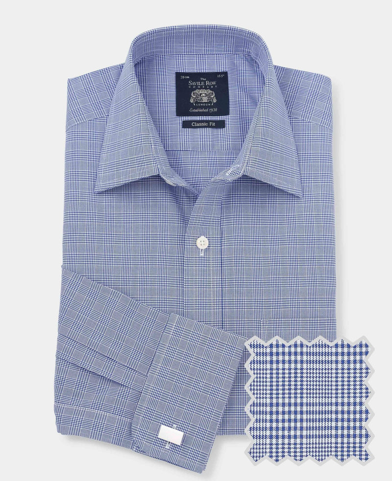 Blue Prince Of Wales Check Classic Fit Formal Shirt - Double Cuff [RTC]