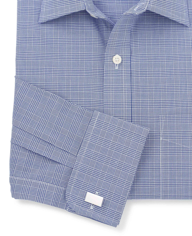 Blue Prince Of Wales Check Classic Fit Formal Shirt - Double Cuff