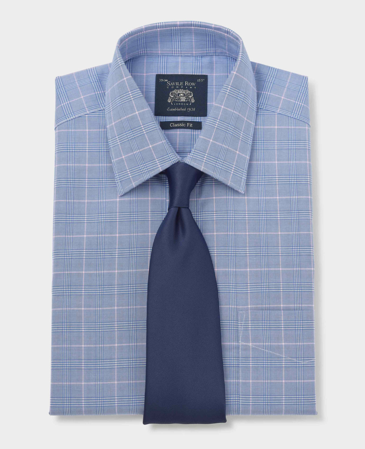 Men's Blue Prince of Wales Check Cotton Classic Fit Winchester Formal Shirt With Double Cuffs folded shot