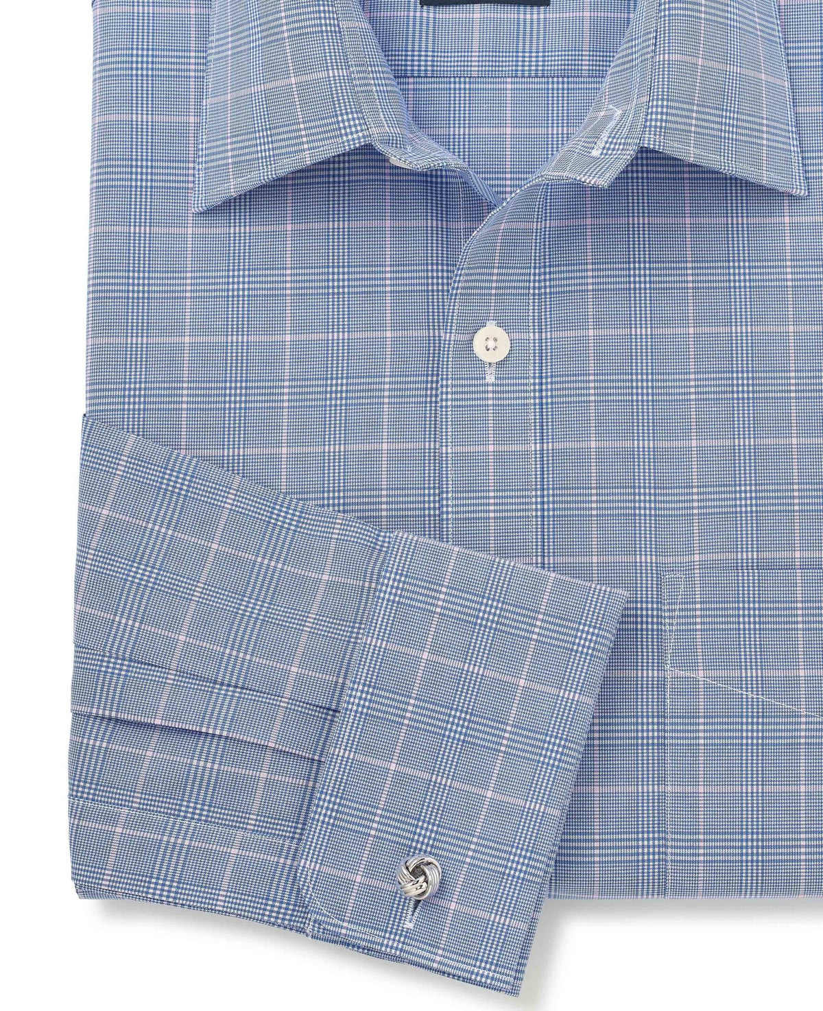 Men's Blue Prince of Wales Check Cotton Classic Fit Winchester Formal Shirt With Double Cuffs sleeve detail