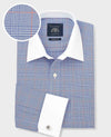 Blue Prince of Wales Check Cotton Poplin Classic Fit Winchester Formal Shirt - Double Cuff