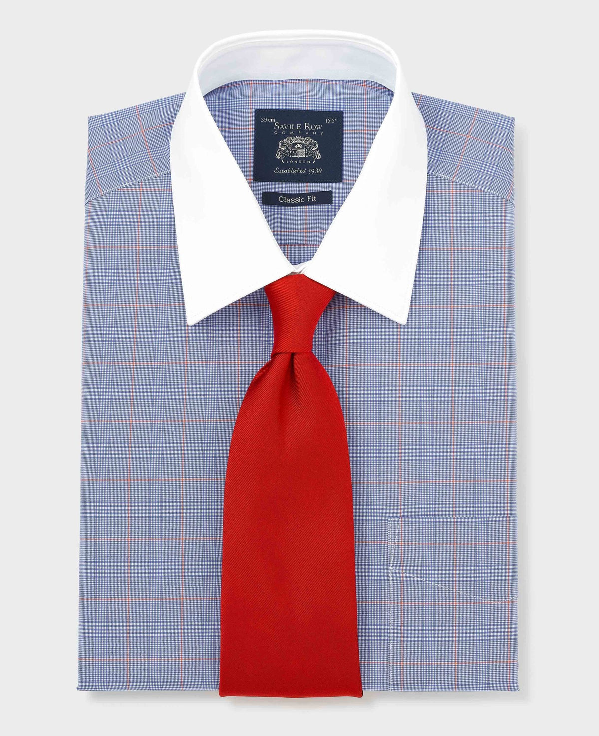 Men's Blue Prince of Wales Check Cotton Poplin Classic Fit Winchester Shirt With Double Cuffs folded shot