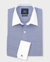 Blue Prince of Wales Check Cotton Poplin Classic Fit Winchester Formal Shirt - Double Cuff