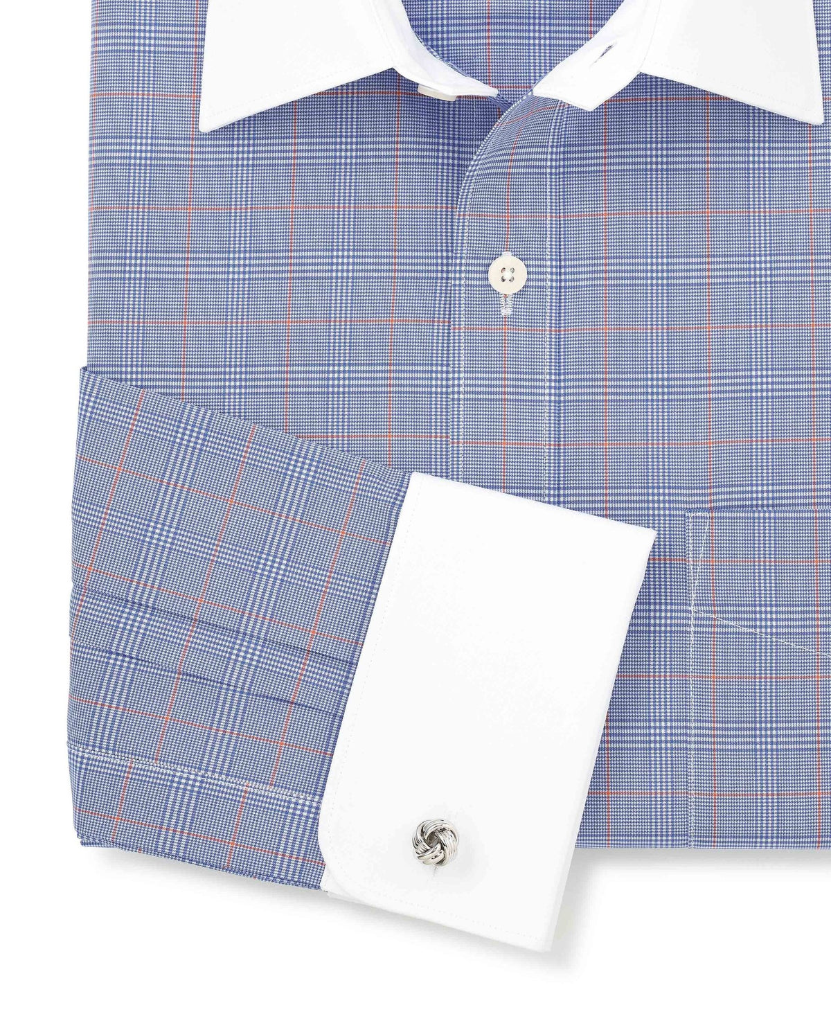 Men's Blue Prince of Wales Check Cotton Poplin Classic Fit Winchester Shirt With Double Cuffs sleeve detail