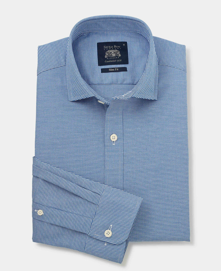 Men's Smart Casual Stretch Shirt in Blue Puppytooth