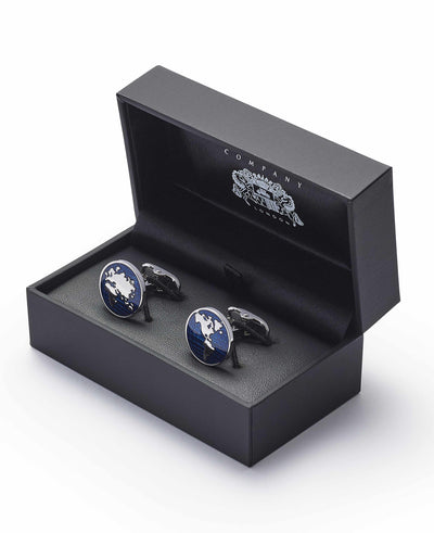 Blue Rhodium Plated Circle Cufflinks