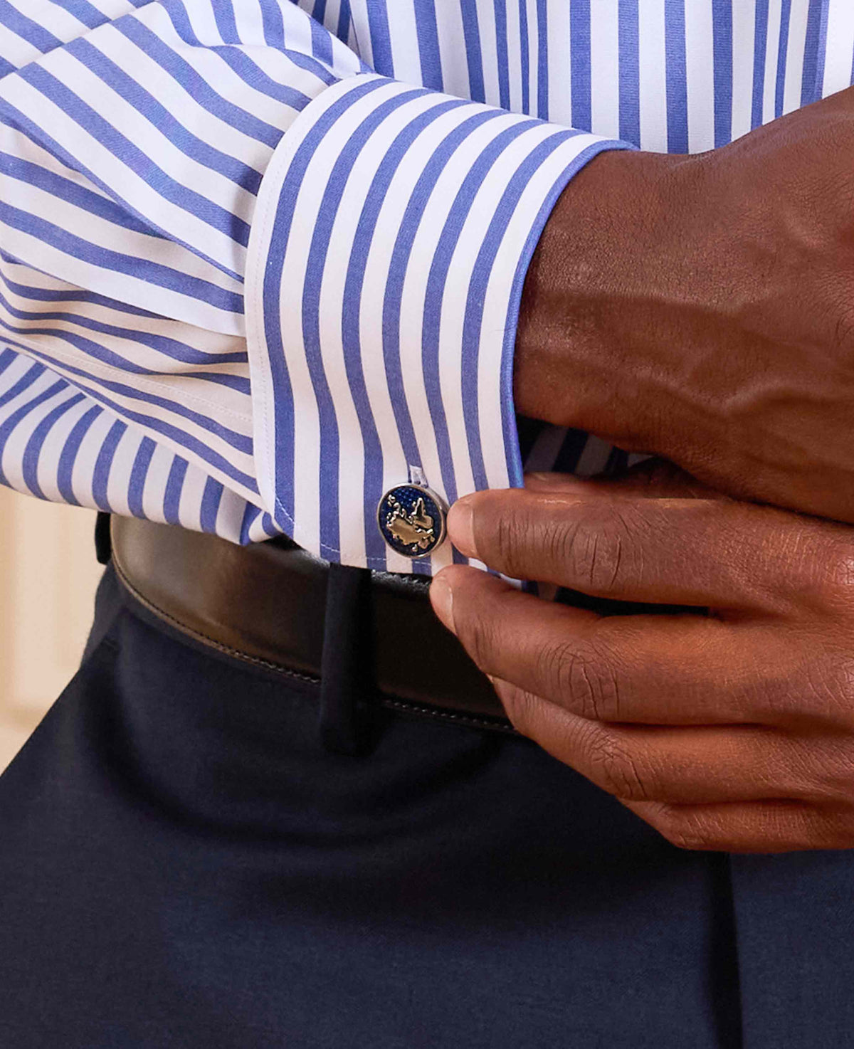 Blue Rhodium Plated Circle Cufflinks