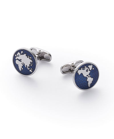 Blue Rhodium Plated Circle Cufflinks
