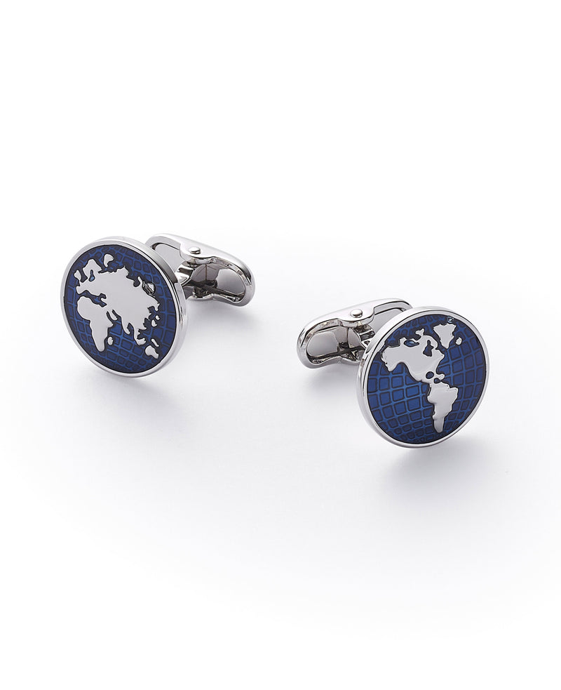 Blue Rhodium Plated Circle Cufflinks