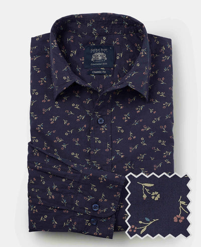 Navy Stretch Cotton Classic Fit Floral Casual Shirt