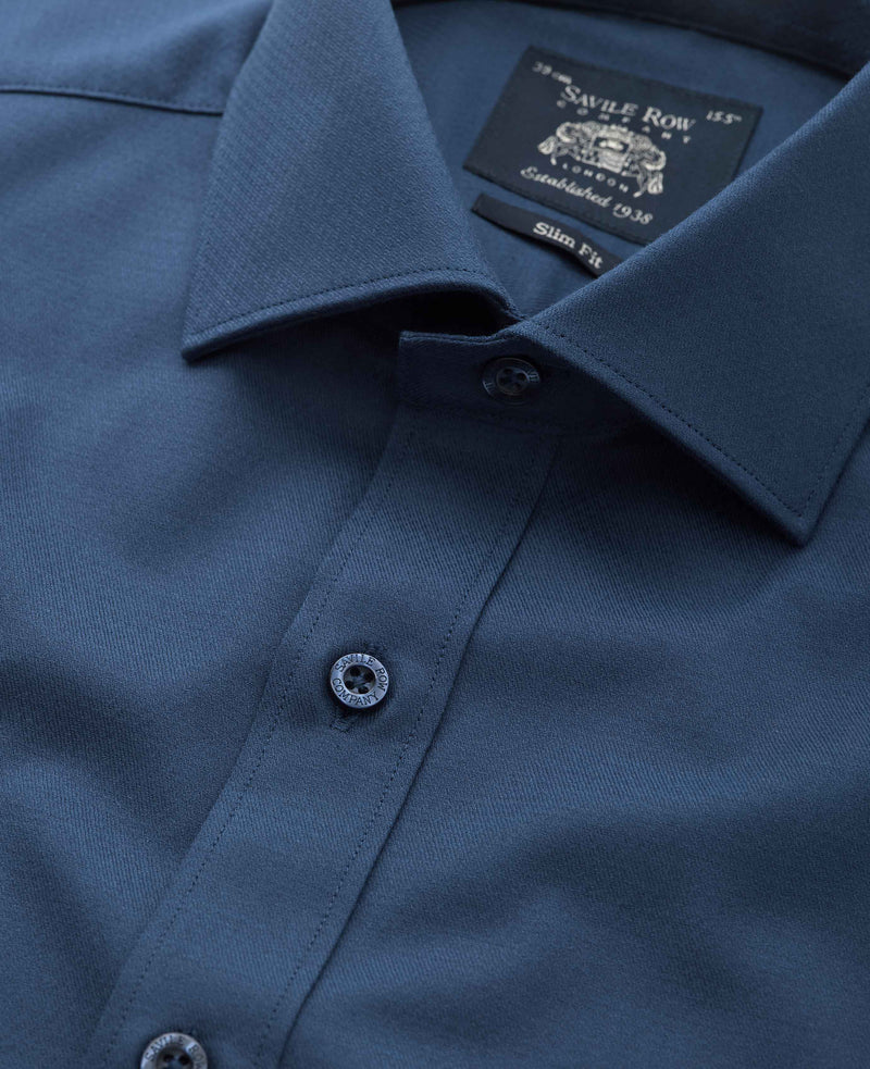 Blue Stretch Textured Cotton Slim Fit Formal Shirt - Single Cuff