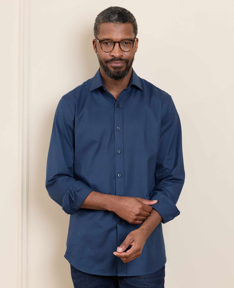 Blue Stretch Textured Cotton Slim Fit Formal Shirt - Single Cuff