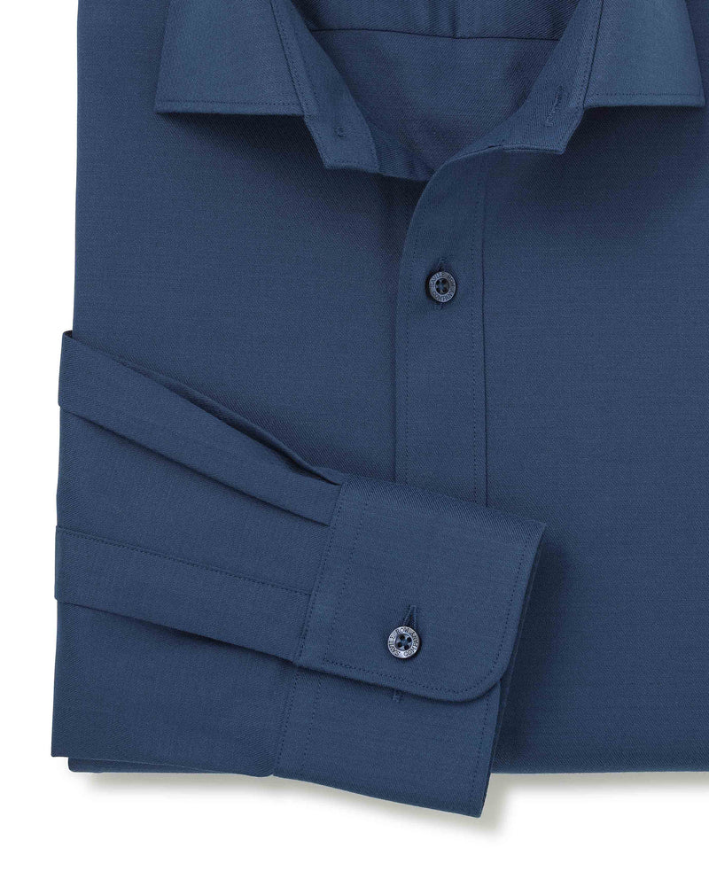 Blue Stretch Textured Cotton Slim Fit Formal Shirt - Single Cuff