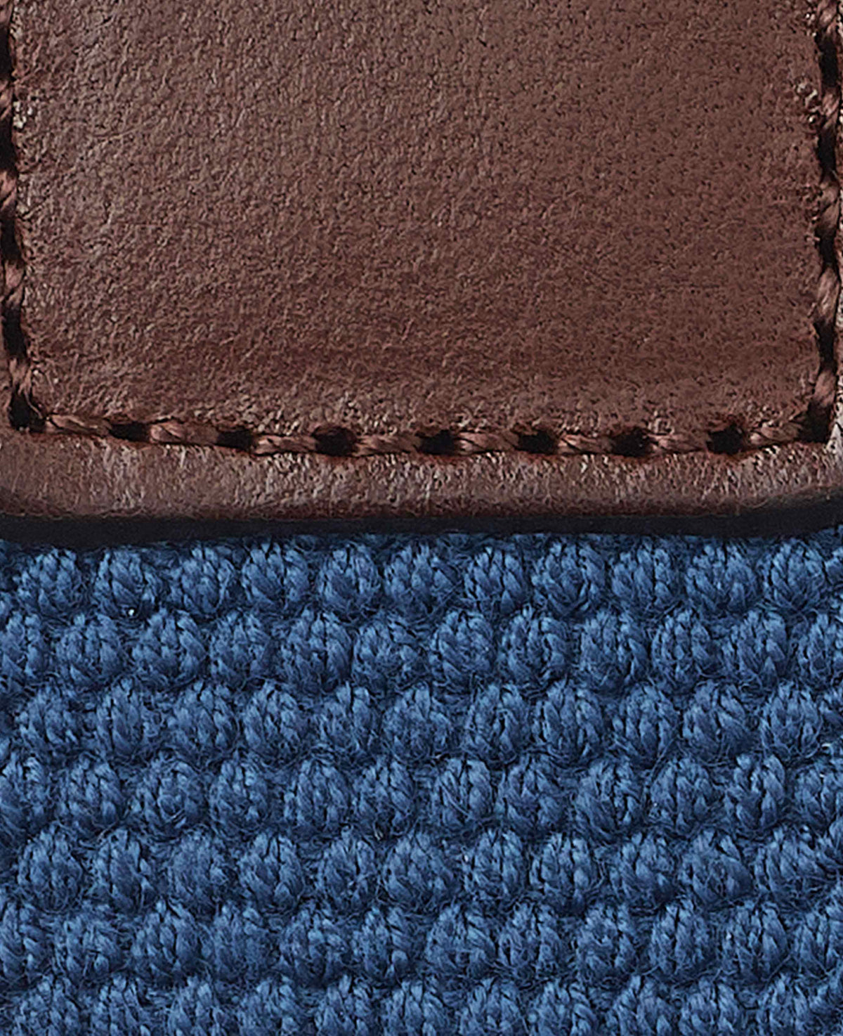 Men's Blue Stretch Woven Belt With Leather Tip fabric detail