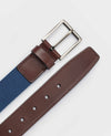 Blue Stretch Woven Belt With Leather Tip