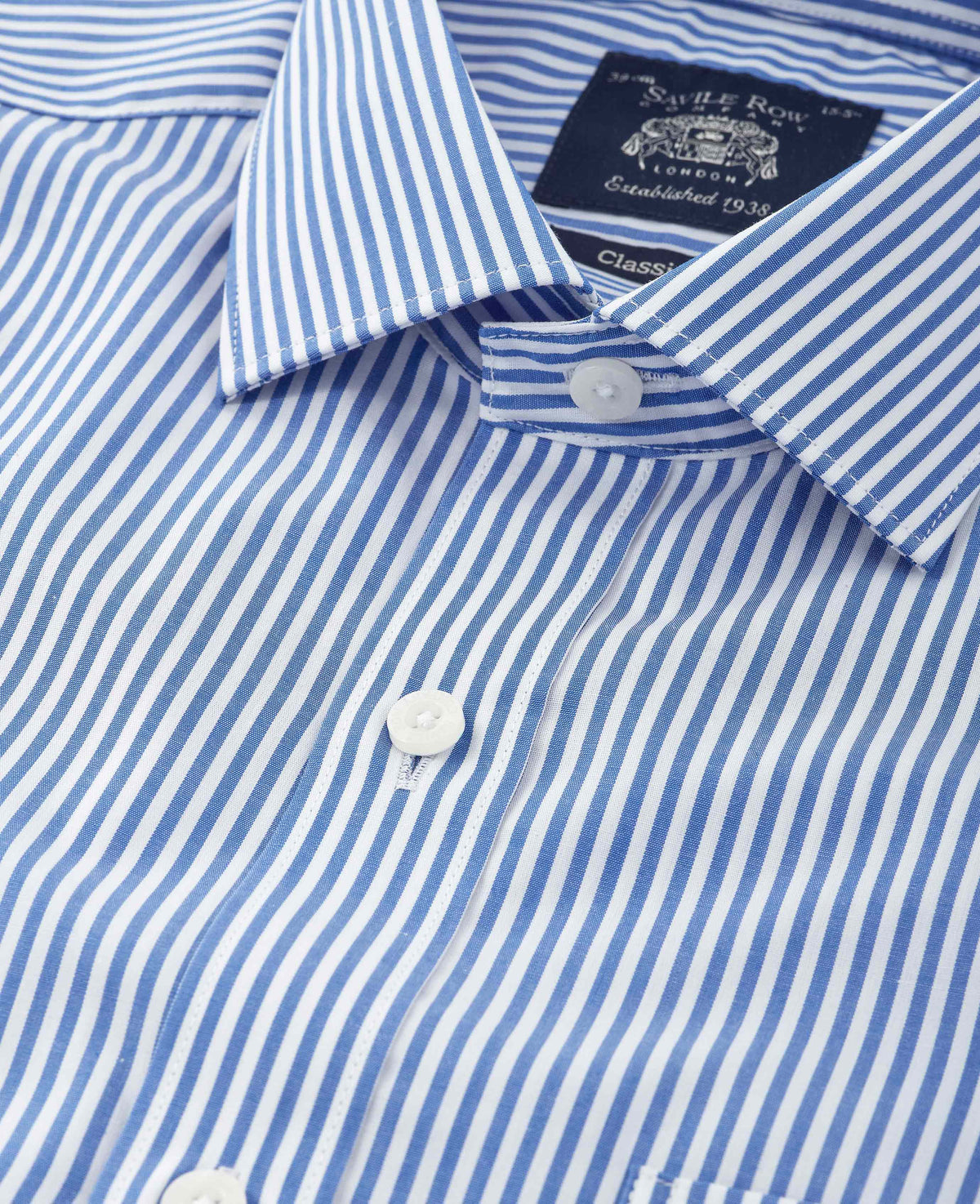 Blue Stripe Cotton Poplin Classic Fit Formal Shirt - Double Cuff