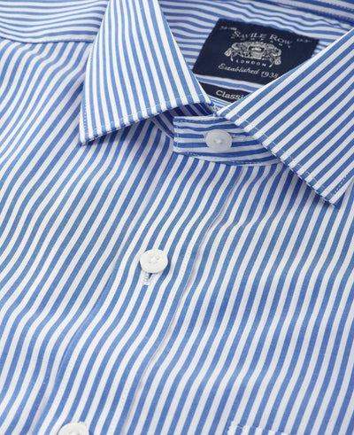 Blue Stripe Cotton Poplin Classic Fit Formal Shirt - Double Cuff