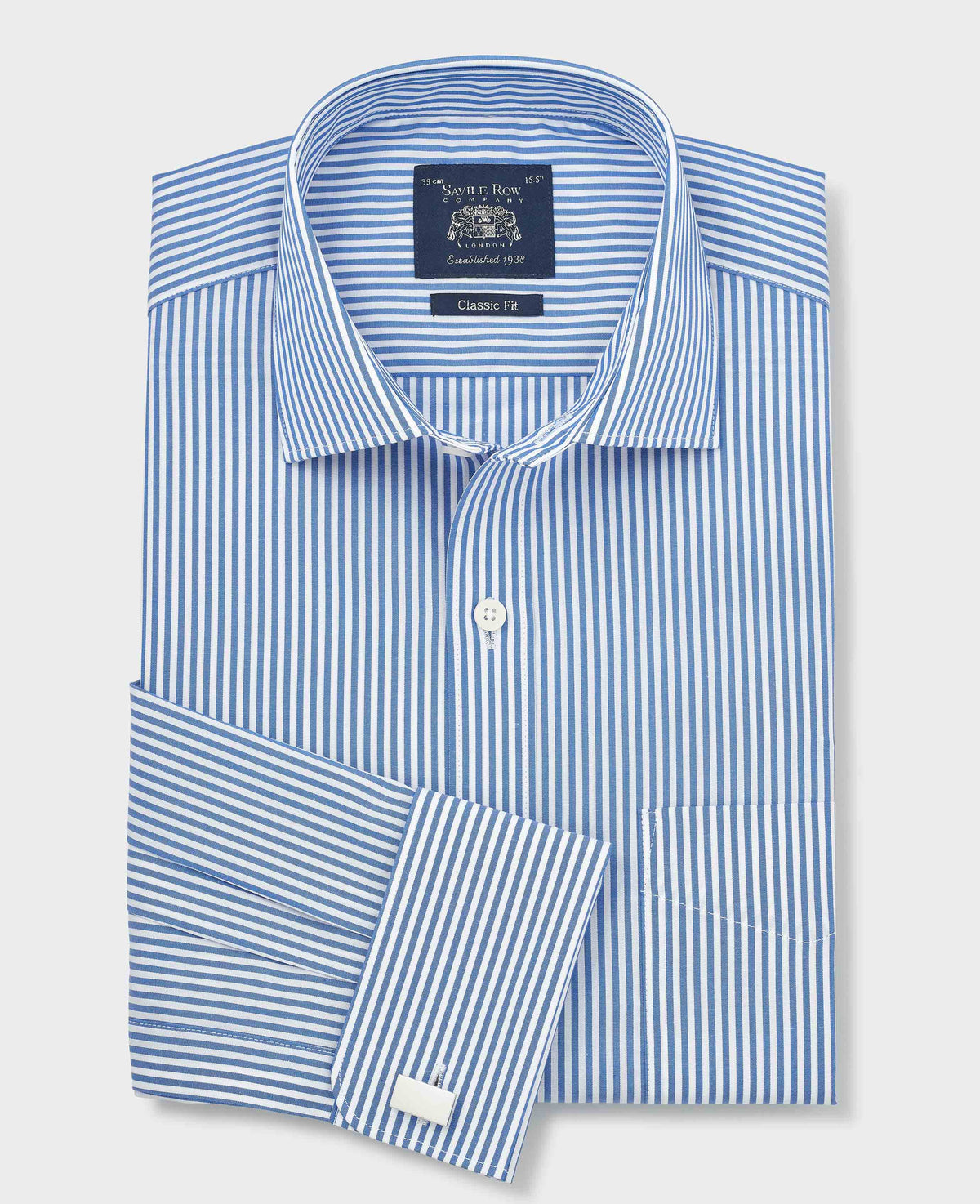 Blue Stripe Cotton Poplin Classic Fit Formal Shirt - Double Cuff