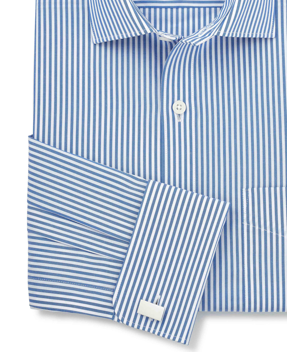 Blue Stripe Cotton Poplin Classic Fit Formal Shirt - Double Cuff